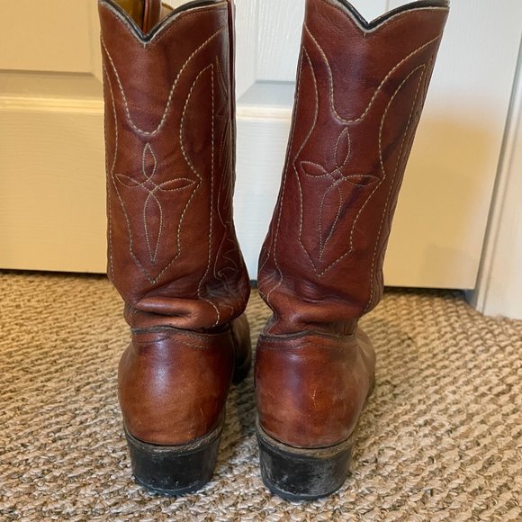Vintage Acme Cowboy Boots Red Brown Cowgirl Western Point 8.5 Oxblood Leather - Picture 4 of 7